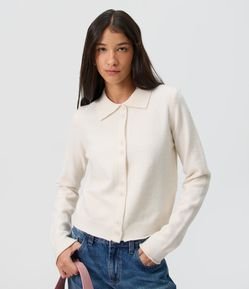 Cardigan em Tricô com Botões e Gola Polo