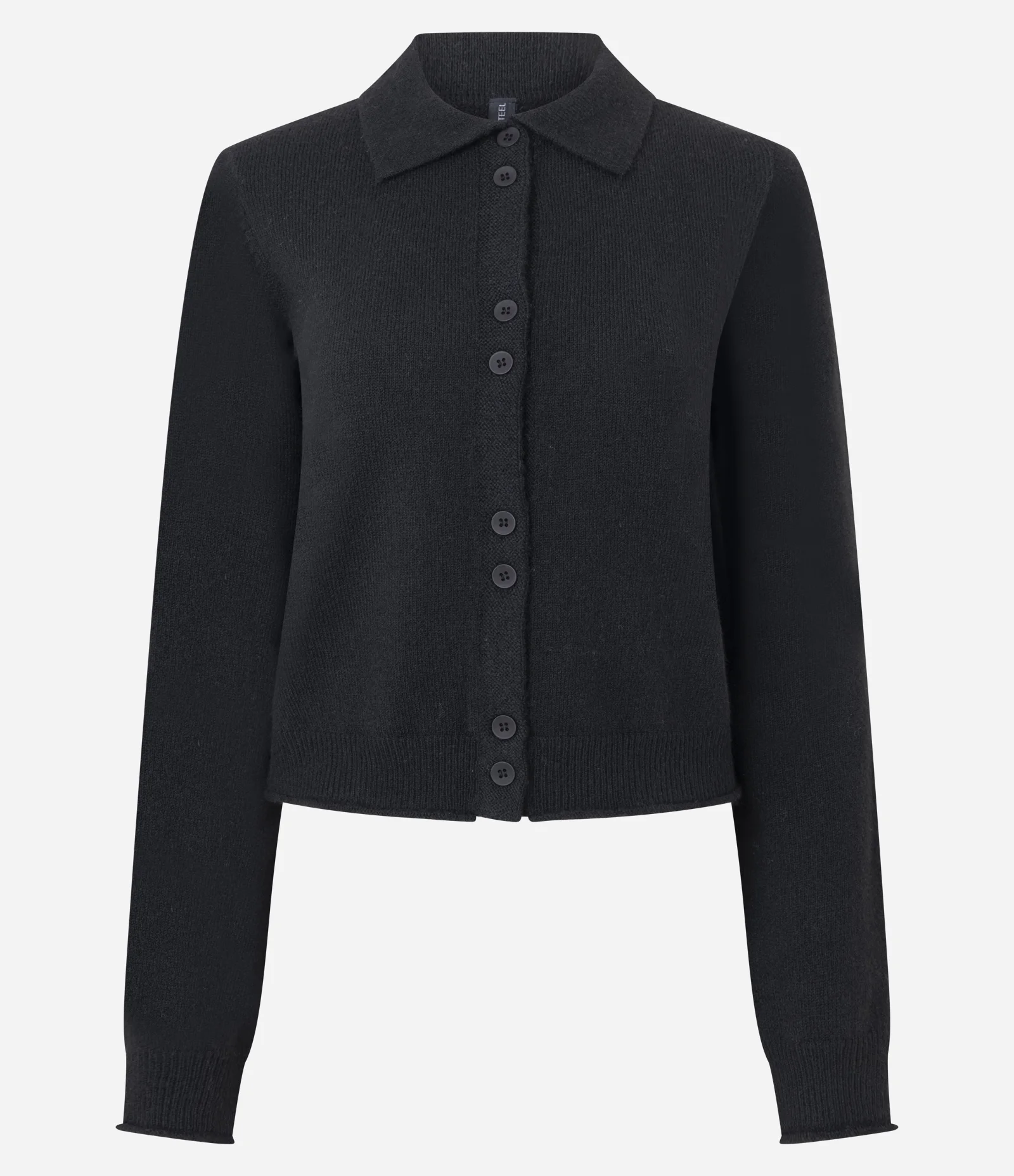 Cardigan em Tricô com Botões e Gola Polo Preto 1