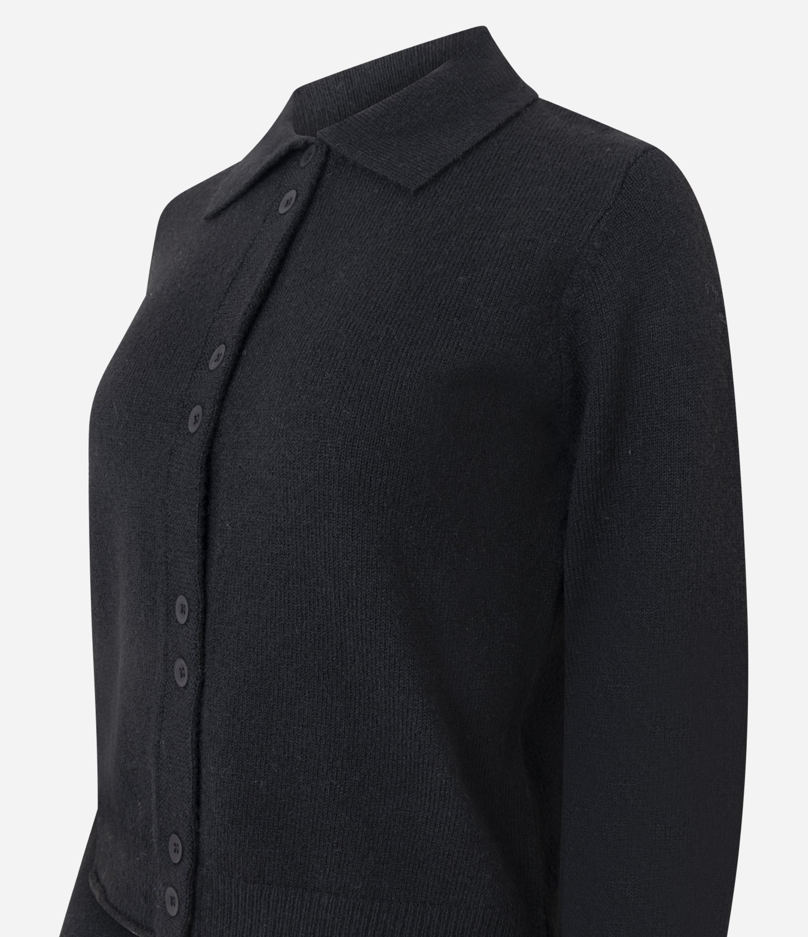 Cardigan em Tricô com Botões e Gola Polo Preto 2