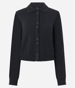 Cardigan em Tricô com Botões e Gola Polo