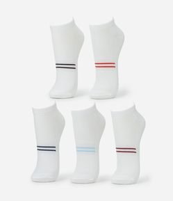 Kit 5 Meias Cano Baixo Esportivas com Listras Coloridas