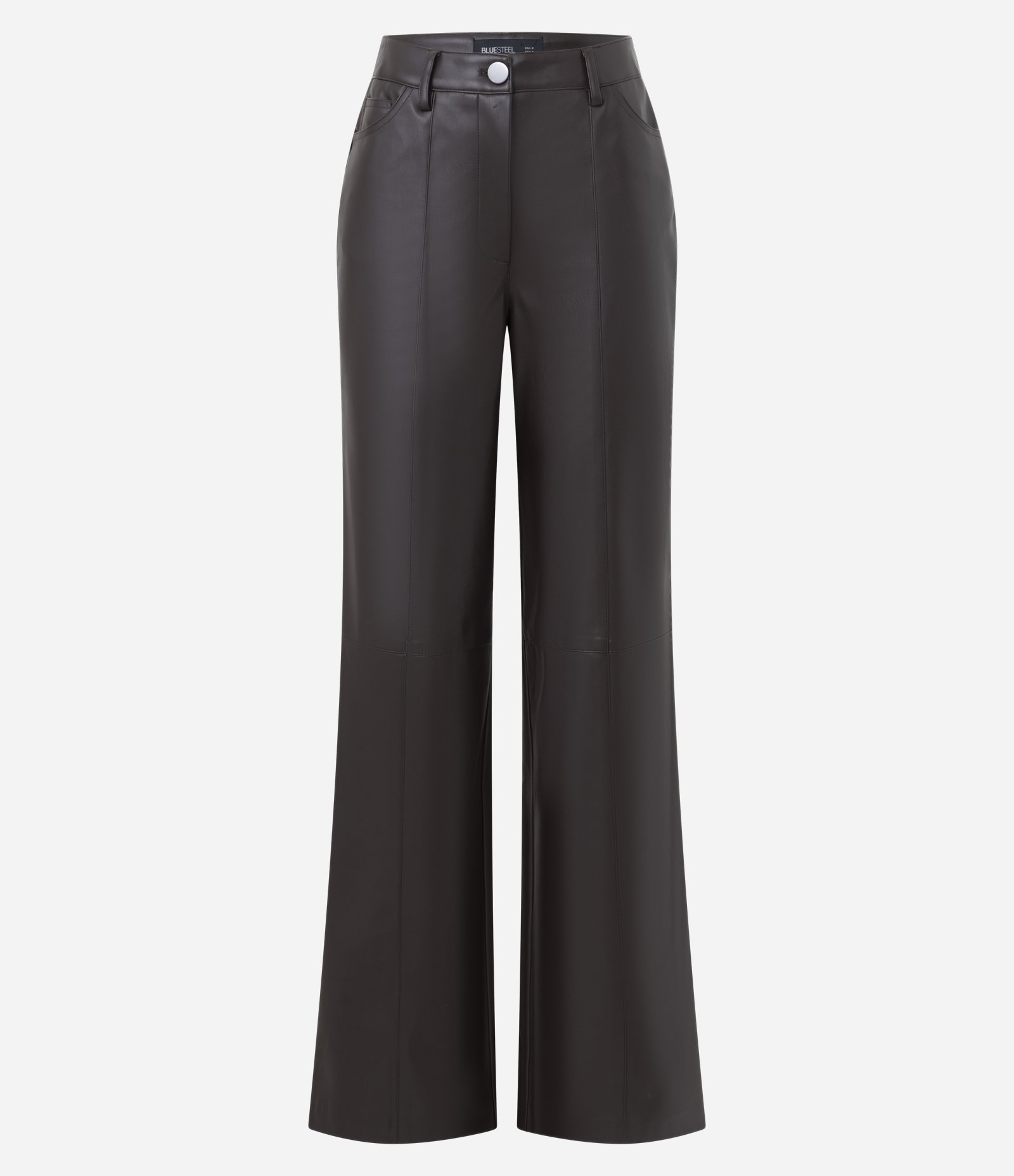 Calça Reta em PU com Fenda e Bolsos Marrom Intenso 1