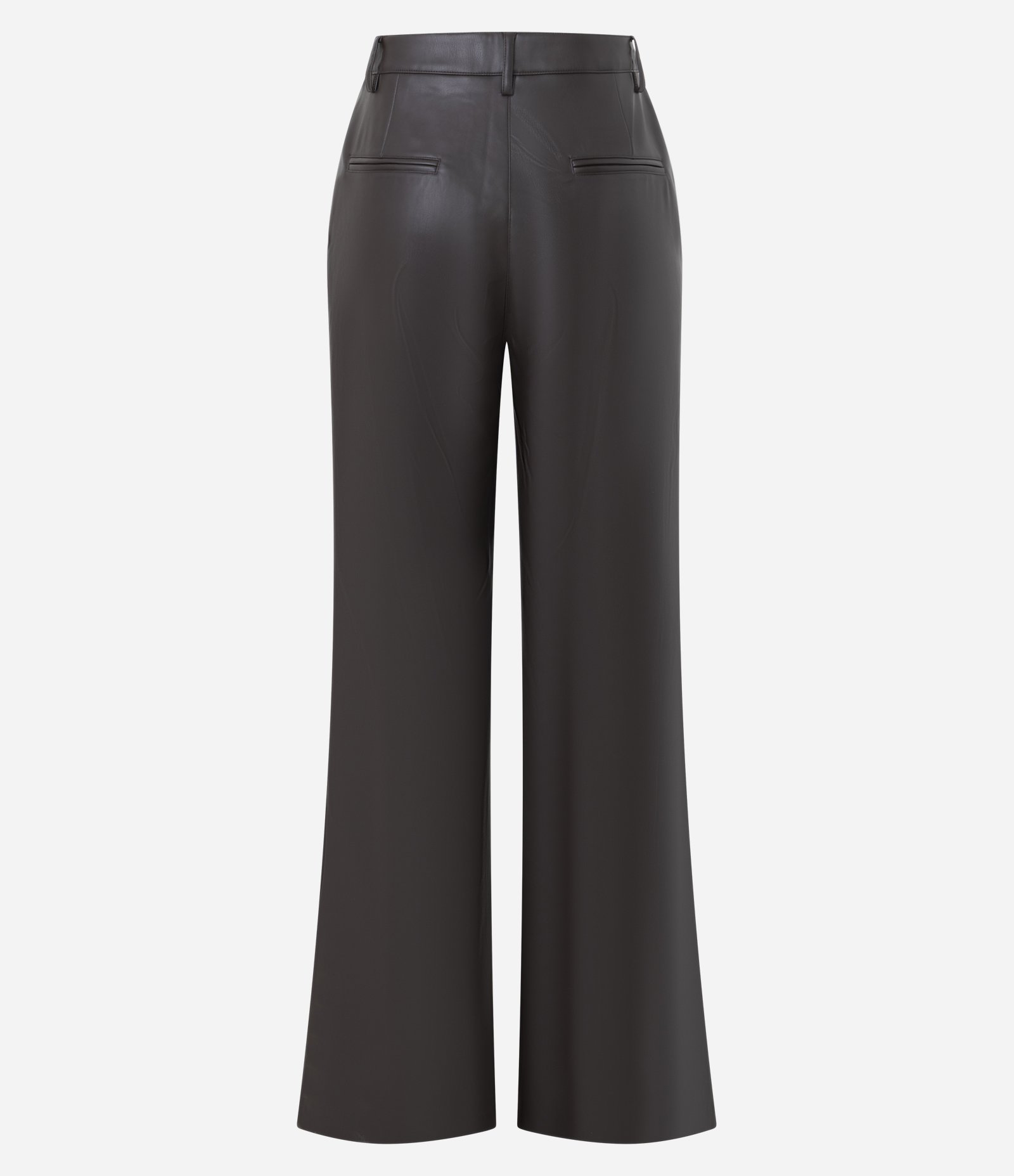 Calça Reta em PU com Fenda e Bolsos Marrom Intenso 2