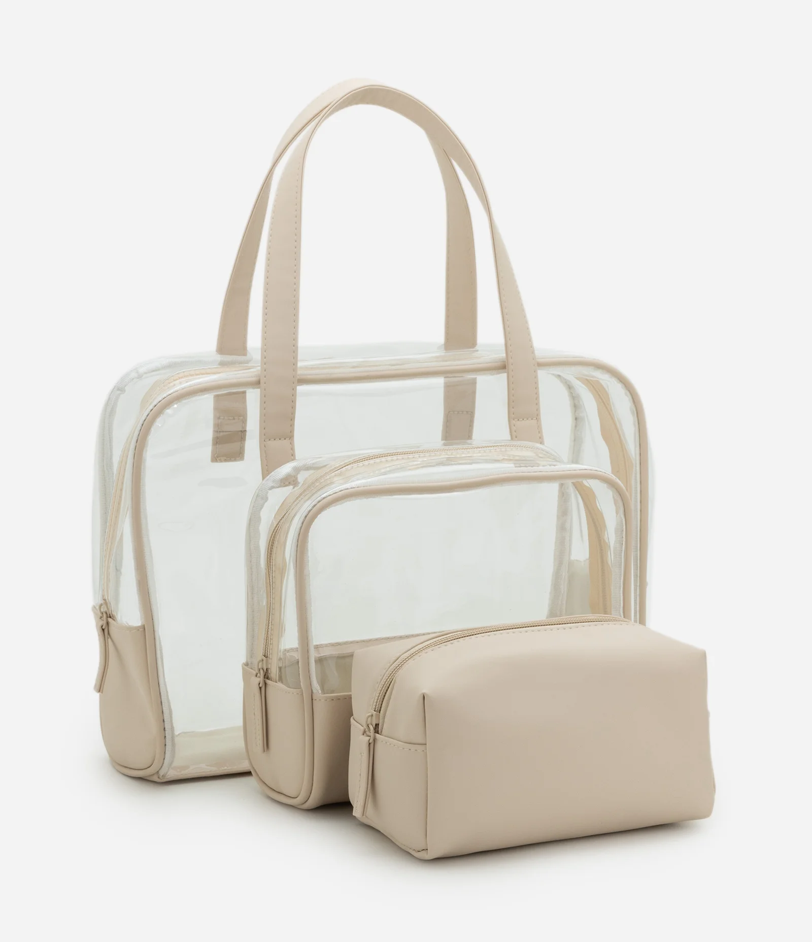 Kit 03 Nécessaire com Transparência Off White 1