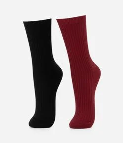 Kit 02 Meias Cano Alto Canelado