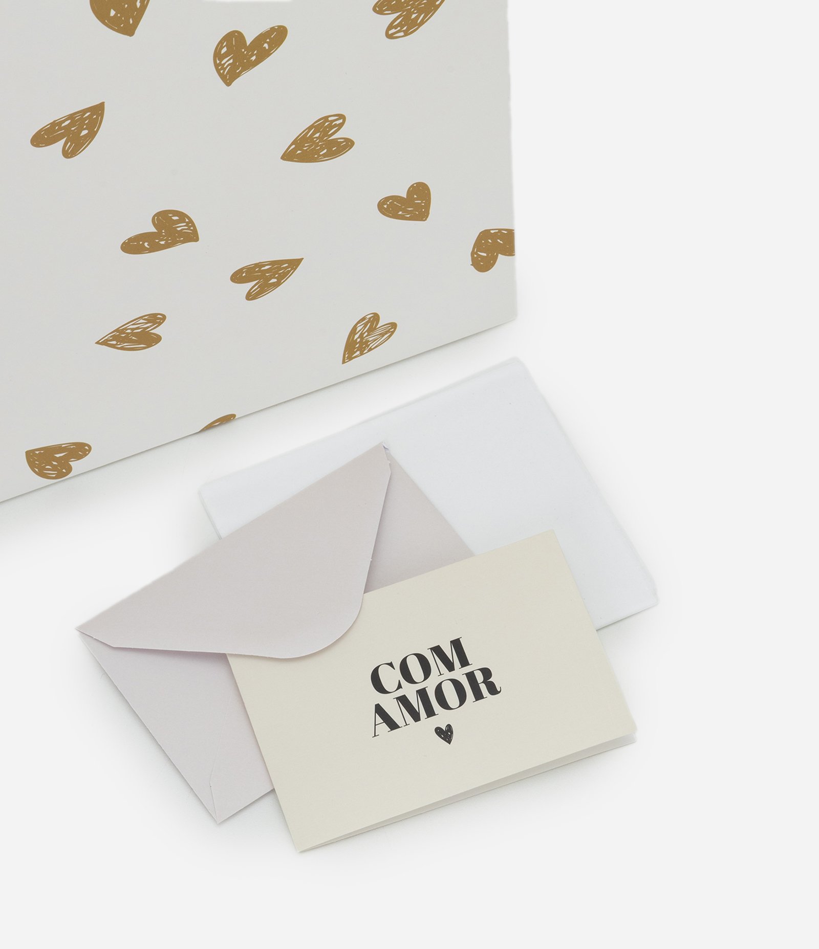 Embalagem de Presente Pequena com Estampa de Corações Off White 4