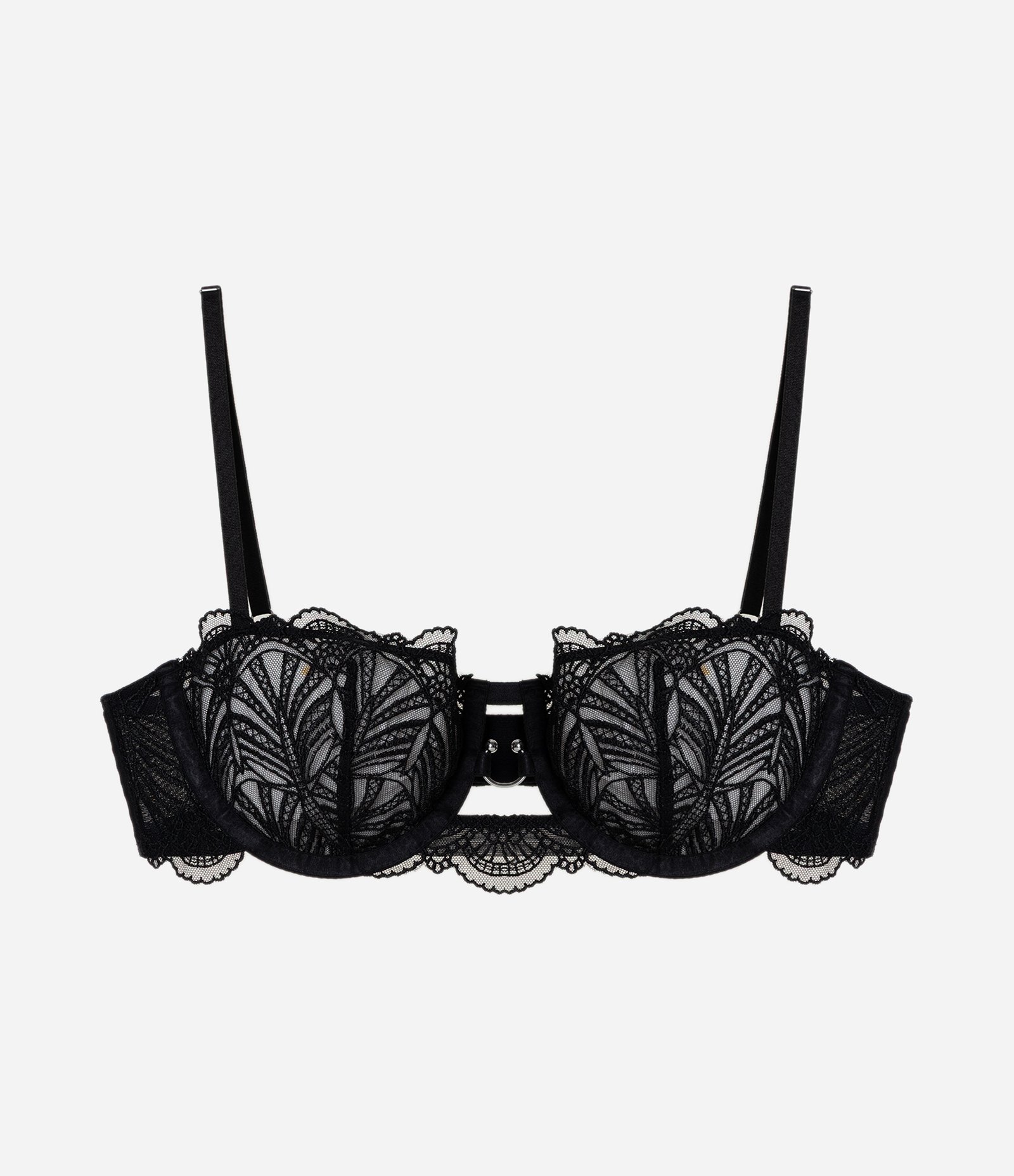 Sutiã Meia-Taça em Tule com Bordado Floral Preto 5