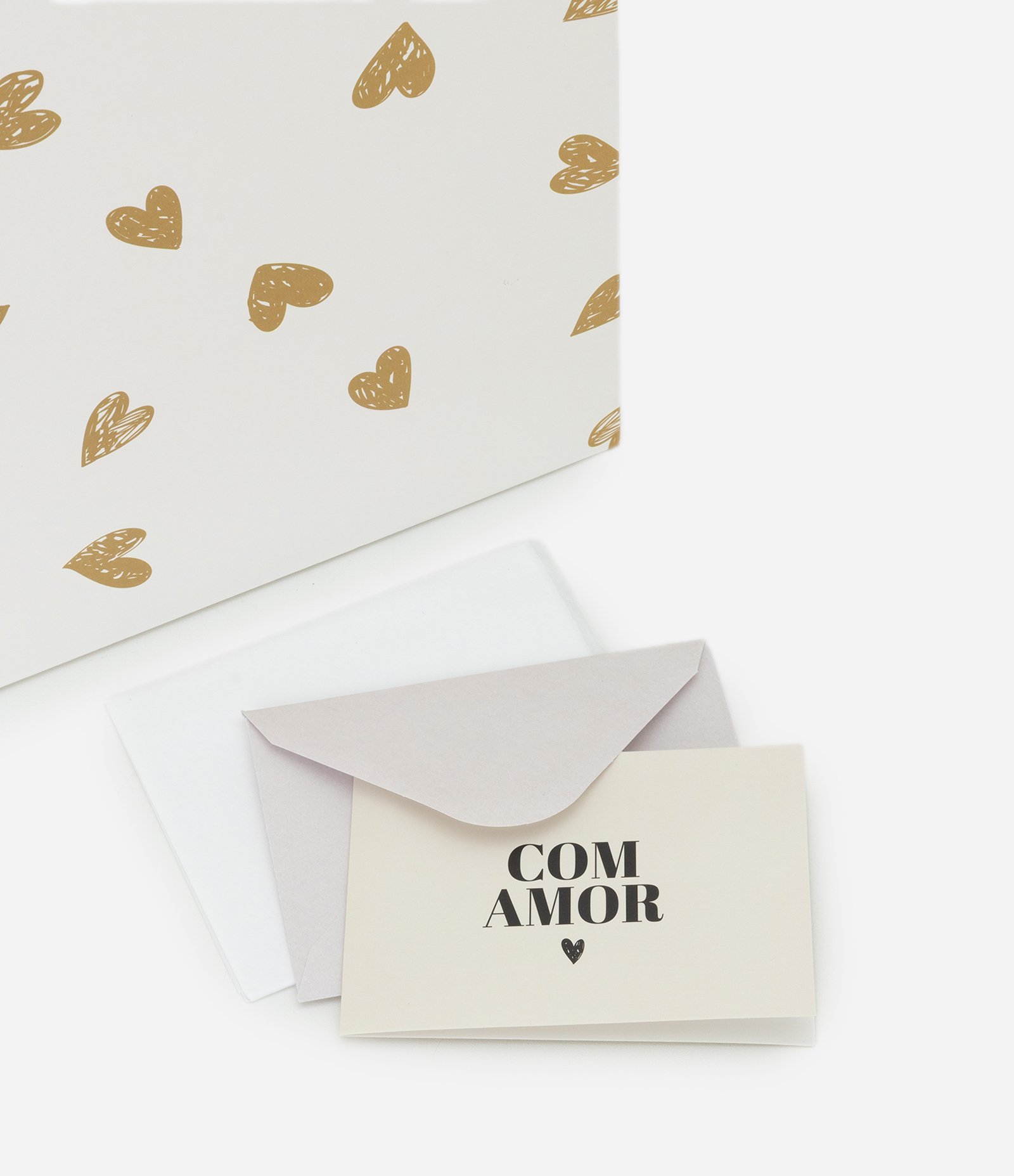 Embalagem de Presente Média com Estampa de Corações Off White 4