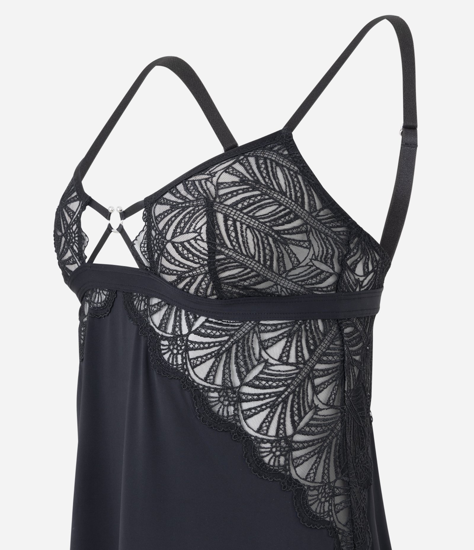 Camisola em Tule com Detalhes de Textura Floral Preto 6