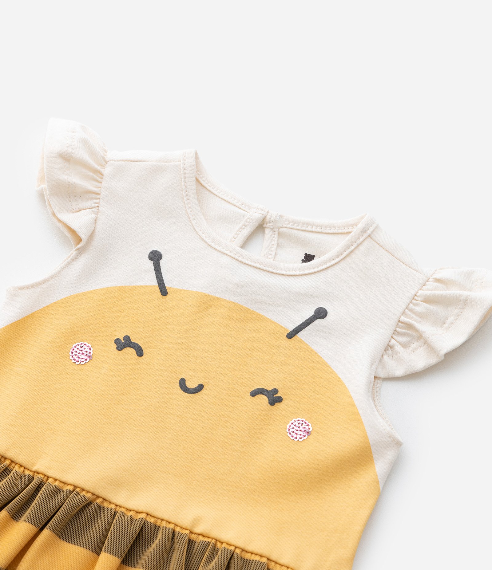 Vestido Body Infantil Estampa Abelhinha com Tiara de Cabelo - Tam 0 a 18 meses Amarelo 3