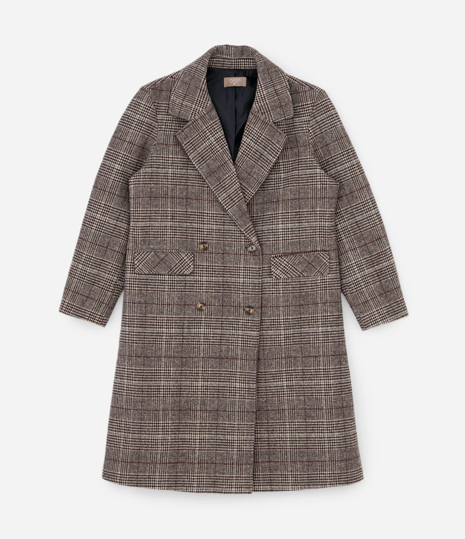 Casaco Sobretudo em Polivelour com Estampa Xadrez Curve & Plus Size Cinza/Marrom 1