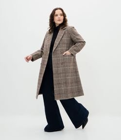 Casaco Sobretudo em Polivelour com Estampa Xadrez Curve & Plus Size