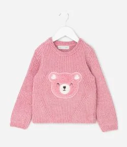 Casaco Infantil em Chenille com Bordado de Urso em Relevo – Tam 1 a 6 Anos