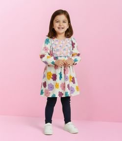 Vestido Infantil com Babador e Estampa Floral – Tam 1 a 5/6 Anos