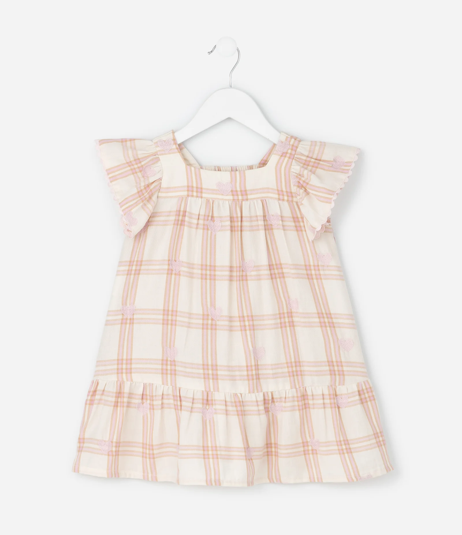 Vestido Infantil em Tricoline com Estampa Xadrez - Tam 1 a 6 Anos Bege 1
