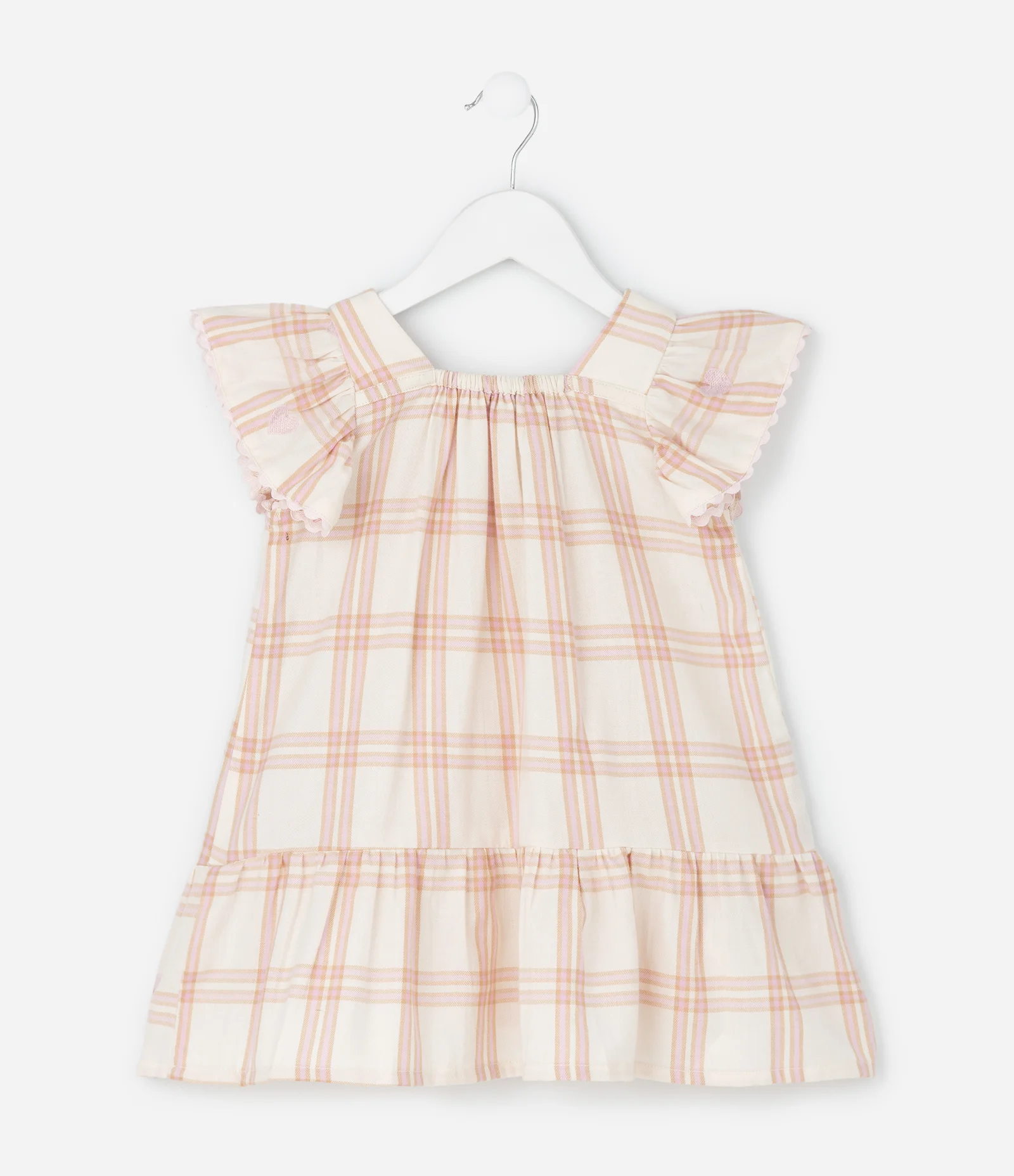 Vestido Infantil em Tricoline com Estampa Xadrez - Tam 1 a 6 Anos Bege 2