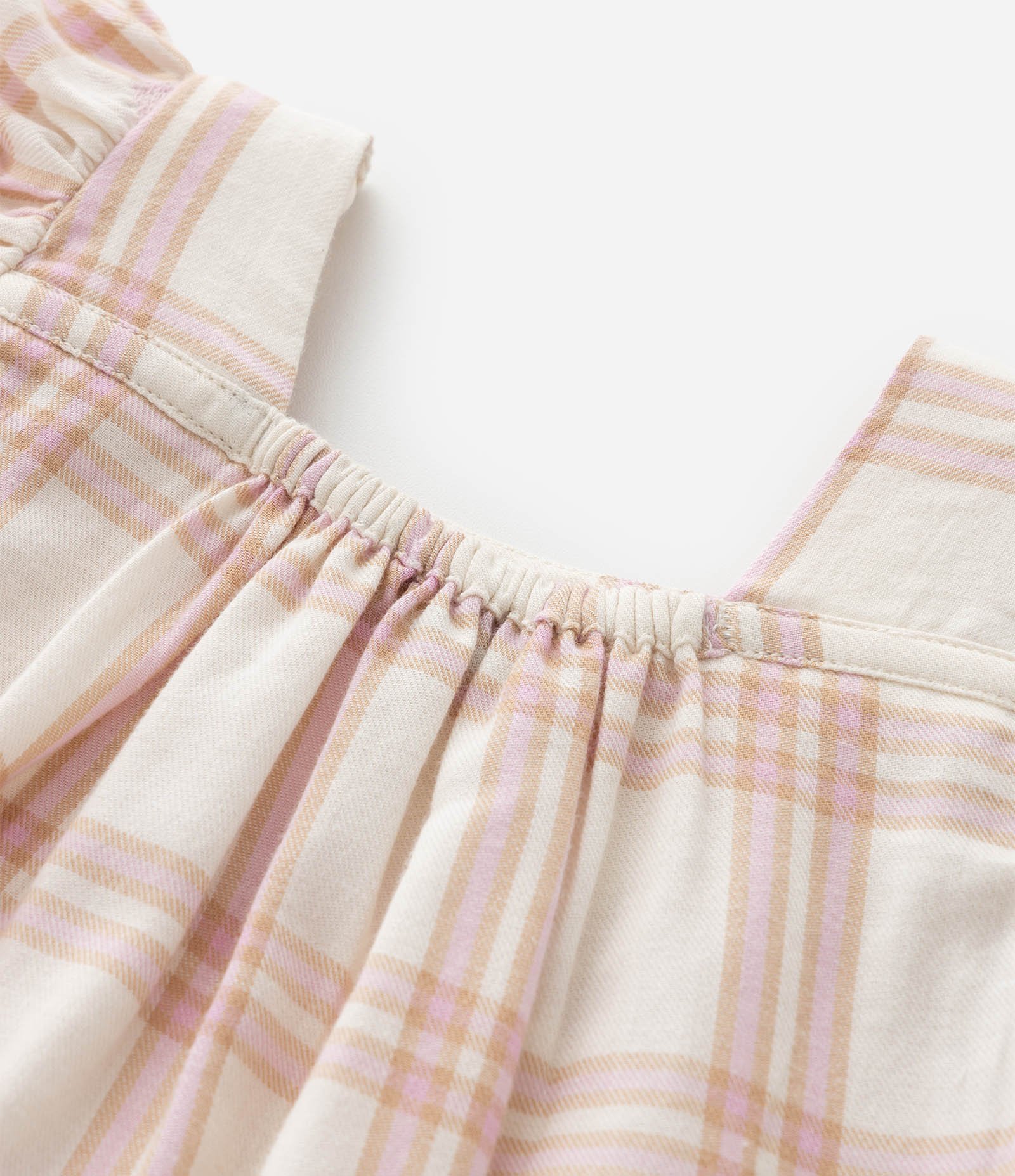 Vestido Infantil em Tricoline com Estampa Xadrez - Tam 1 a 6 Anos Bege 4