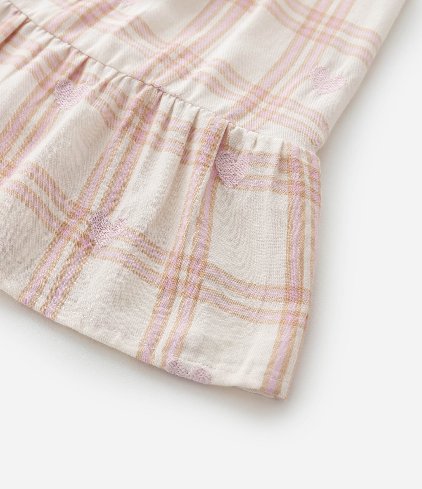 Vestido Infantil em Tricoline com Estampa Xadrez - Tam 1 a 6 Anos Bege 5