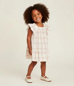 Vestido Infantil em Tricoline com Estampa Xadrez - Tam 1 a 6 Anos