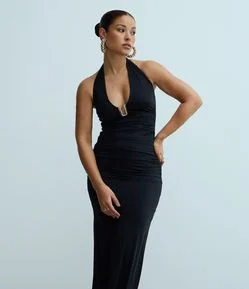 Vestido New Midi em Jersey com Aviamento no Busto