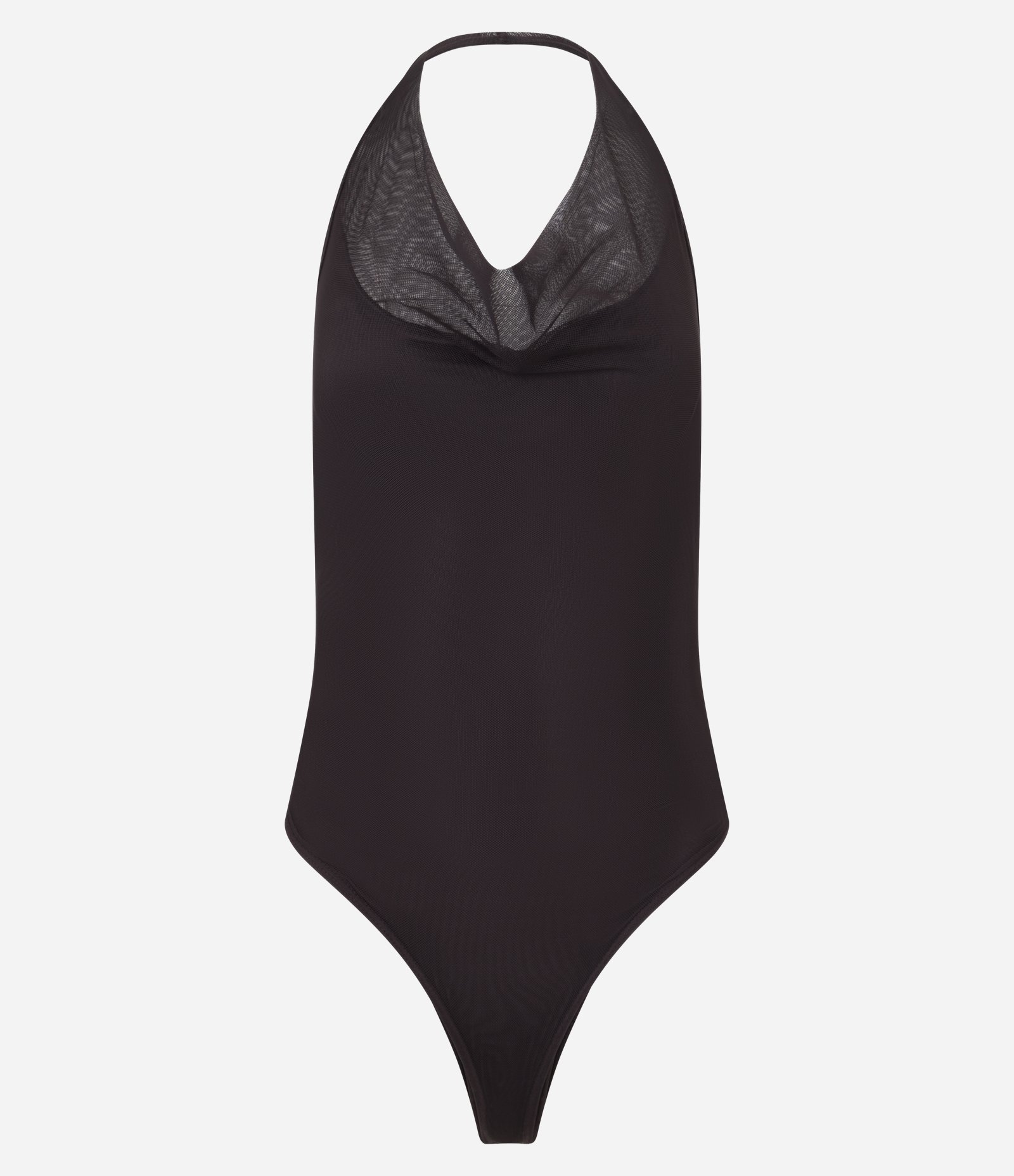 Body Frente Única em Tule com Decote Degagê Marrom Escuro 4