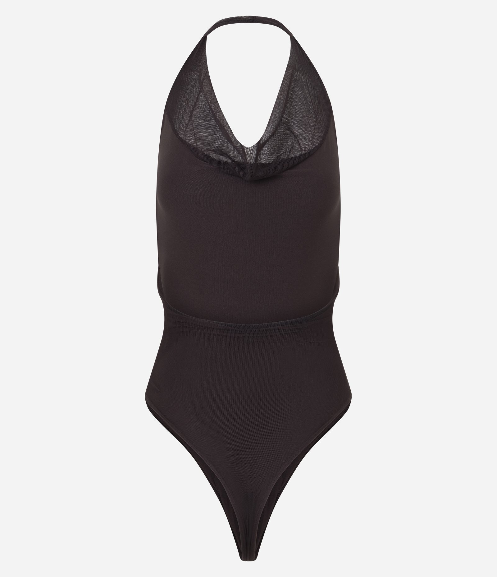 Body Frente Única em Tule com Decote Degagê Marrom Escuro 5