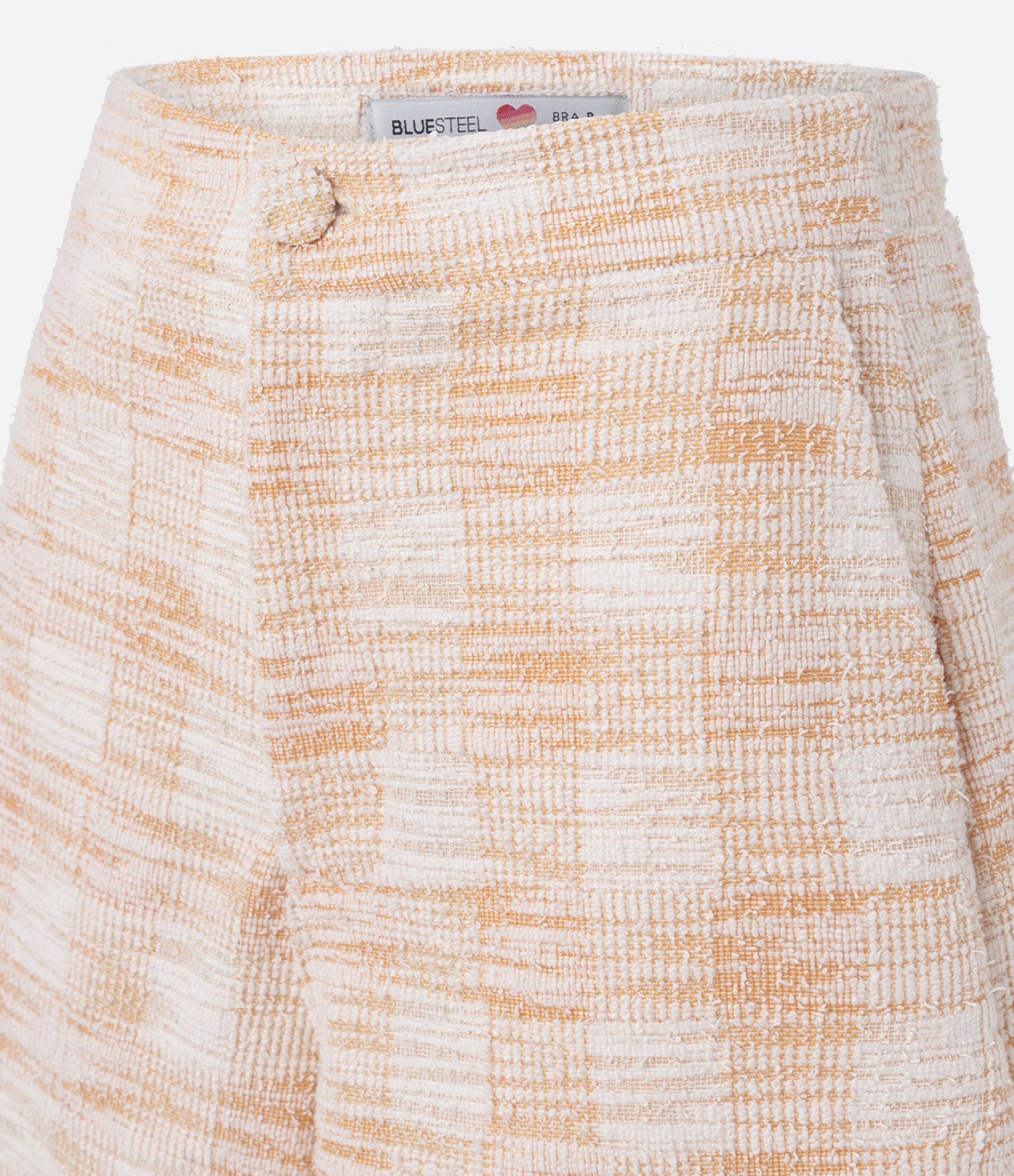 Short Cintura Alta em Tweed Xadrez com Barra a Fio Salmão 6