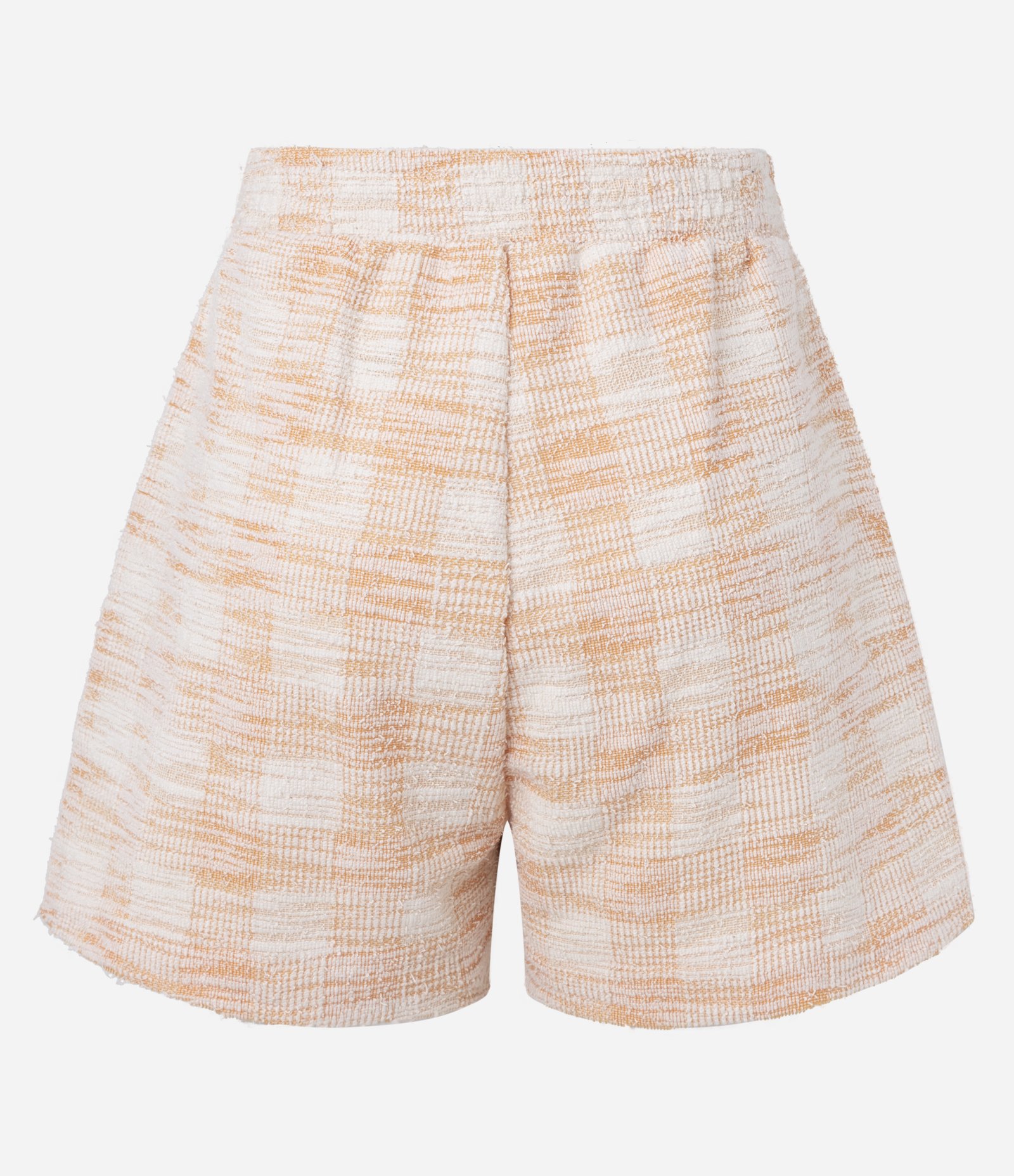 Short Cintura Alta em Tweed Xadrez com Barra a Fio Salmão 7