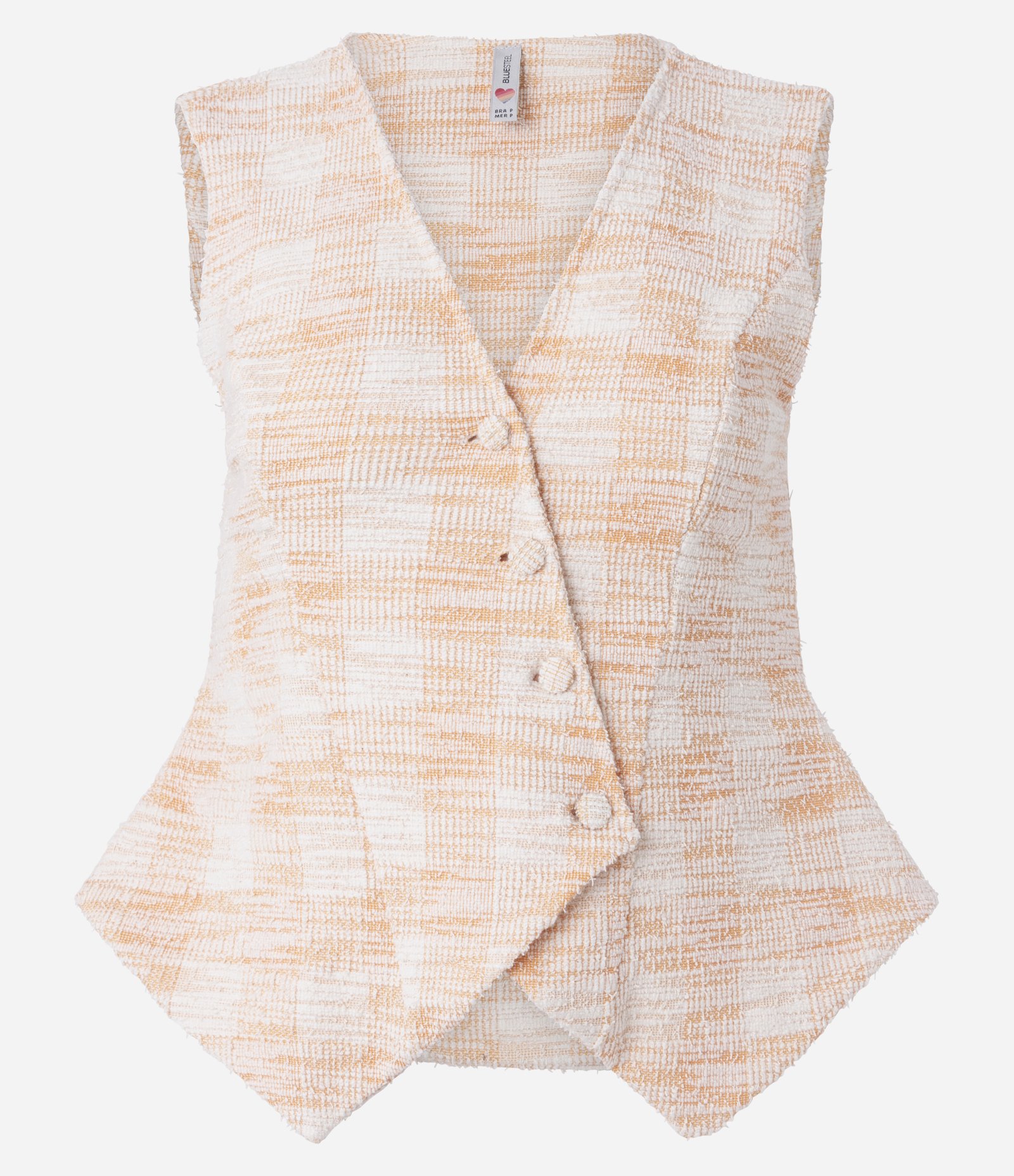 Colete em Tweed Xadrez com Botões Forrados e Barra V Salmão 5