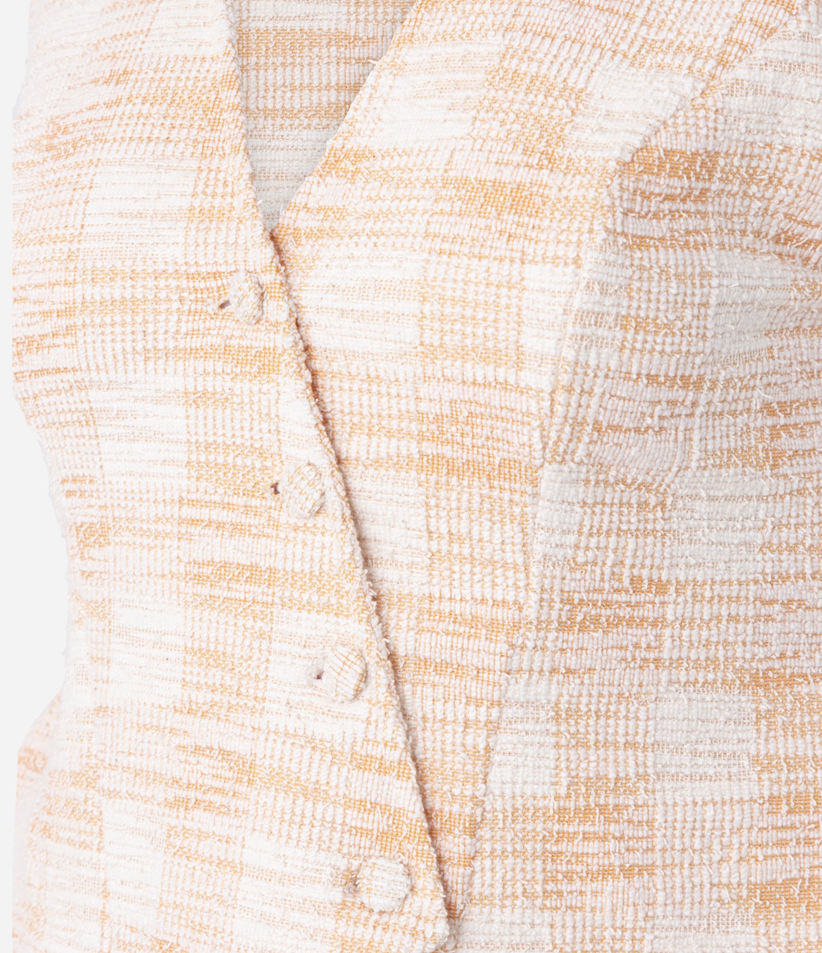 Colete em Tweed Xadrez com Botões Forrados e Barra V Salmão 7