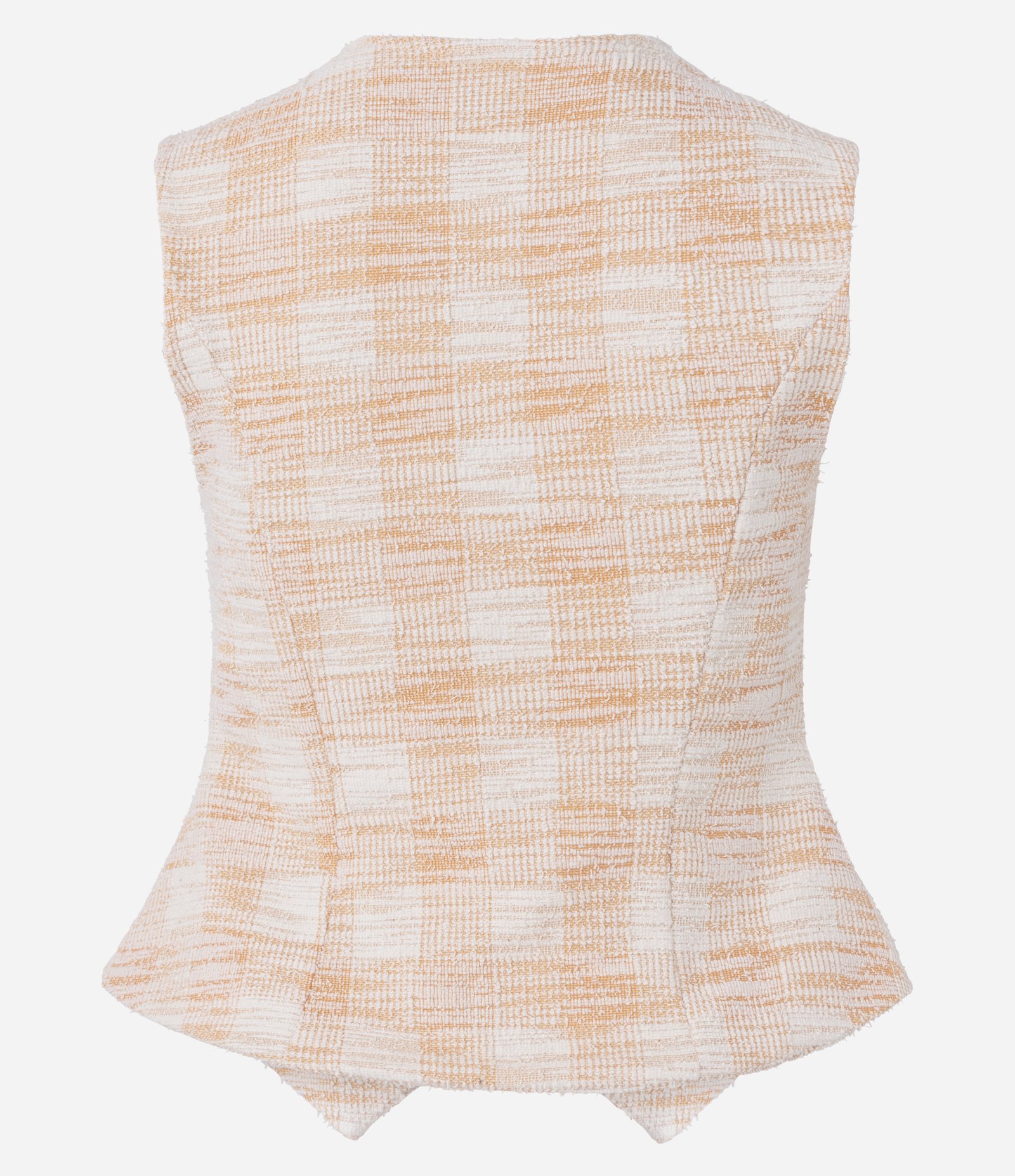 Colete em Tweed Xadrez com Botões Forrados e Barra V Salmão 8