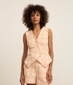 Colete em Tweed Xadrez com Botões Forrados e Barra V