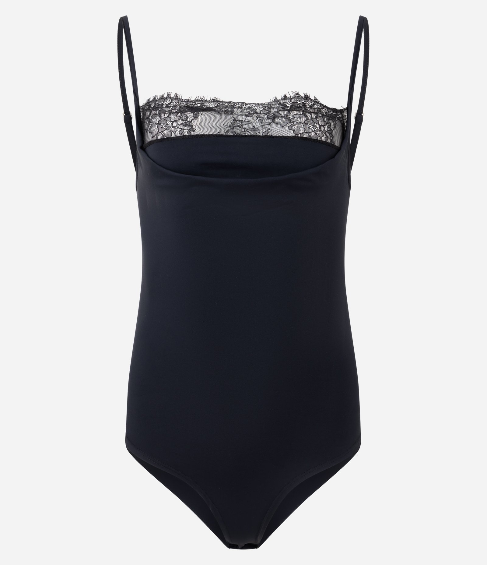 Body sem Manga em Poliamida com Decote em Renda Preto 4