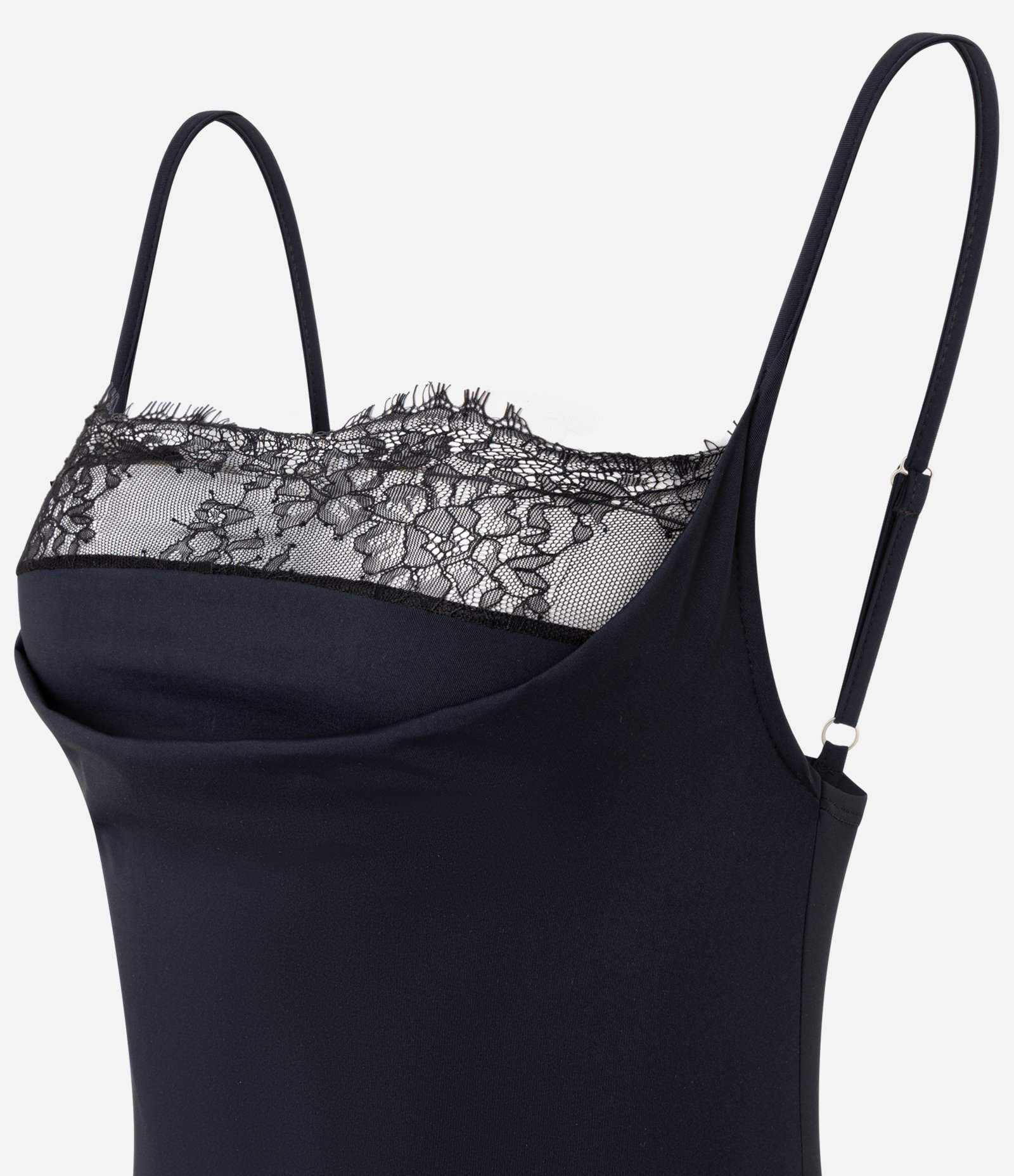 Body sem Manga em Poliamida com Decote em Renda Preto 5