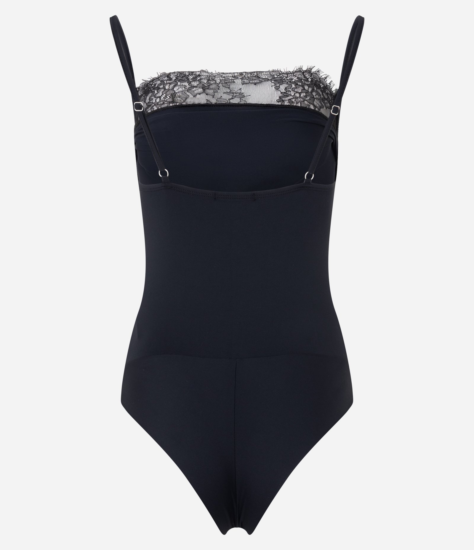 Body sem Manga em Poliamida com Decote em Renda Preto 6