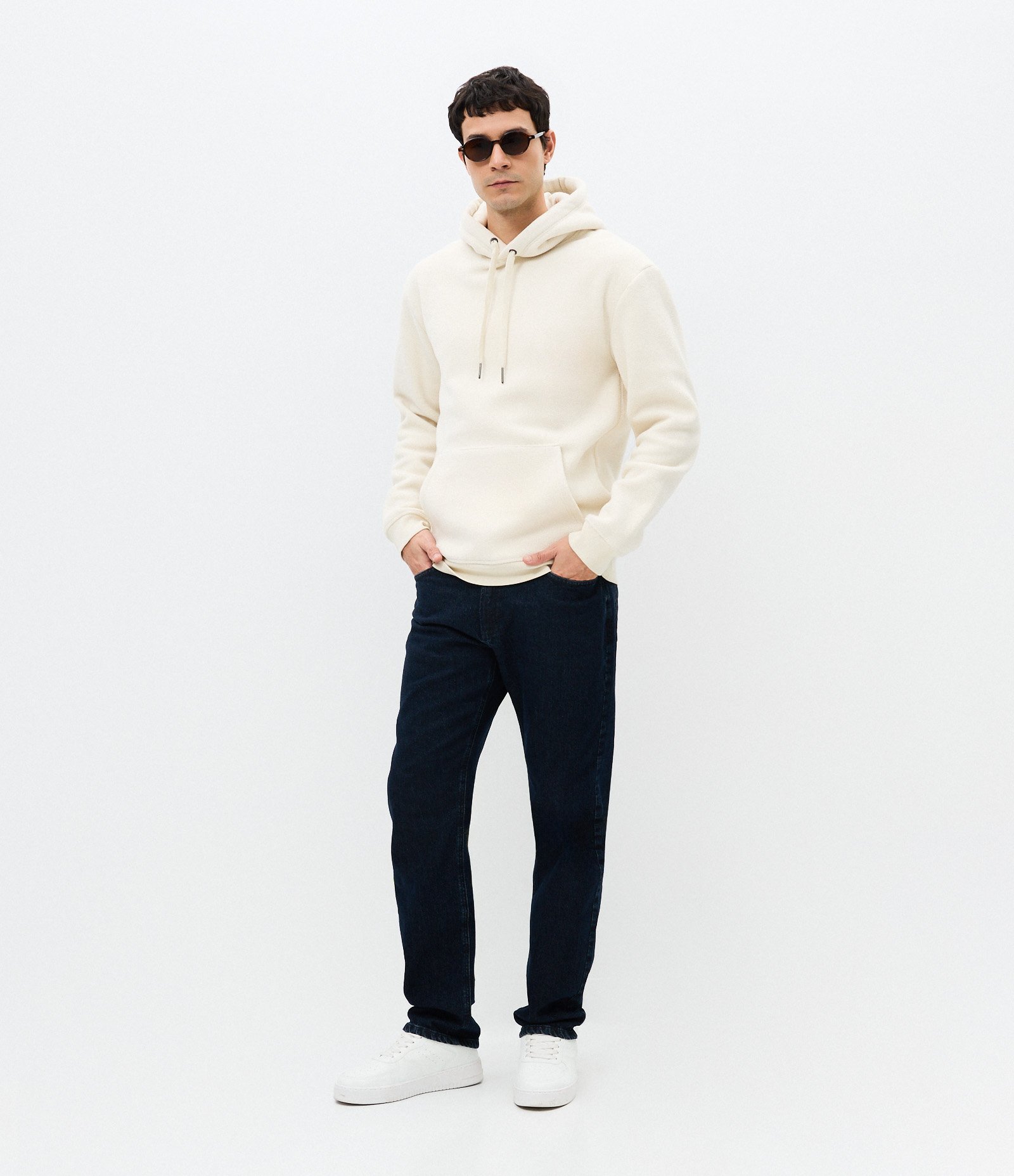 Moletom Fechado em Fleece com Capuz e Bolso Canguru Off White 2