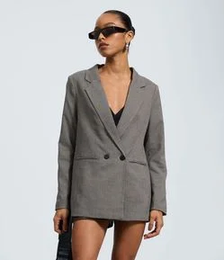 Blazer Alfaiatado Xadrez Regular com Botões Frontais