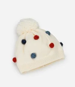 Touca Infantil em Tricô com Bolinhas Aplicadas - Tam 0 a 12 Meses
