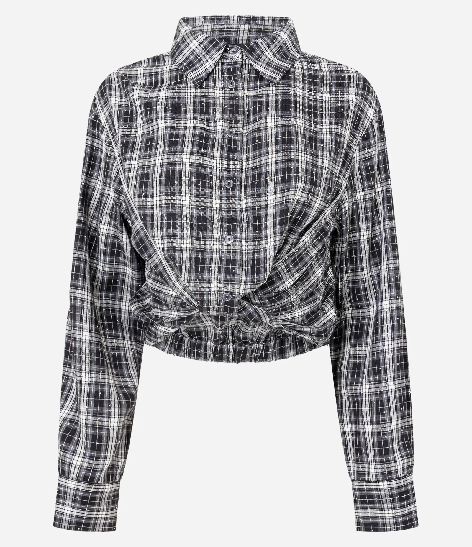 Camisa Xadrez em Flanela com Amarração e Hot Fix Preto 1