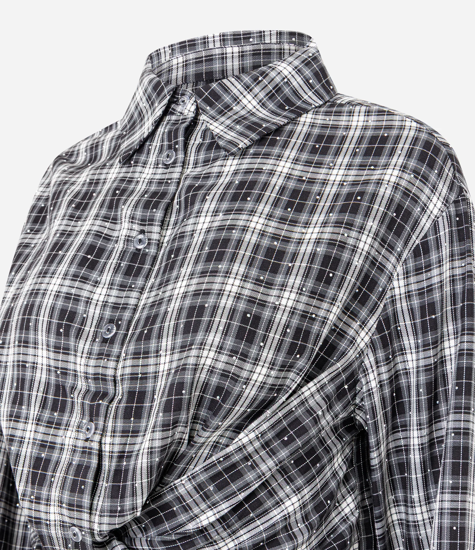 Camisa Xadrez em Flanela com Amarração e Hot Fix Preto 2