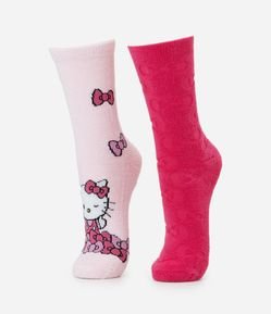 Kit 02 Meias com Estampa Hello Kitty e Embossed Laço
