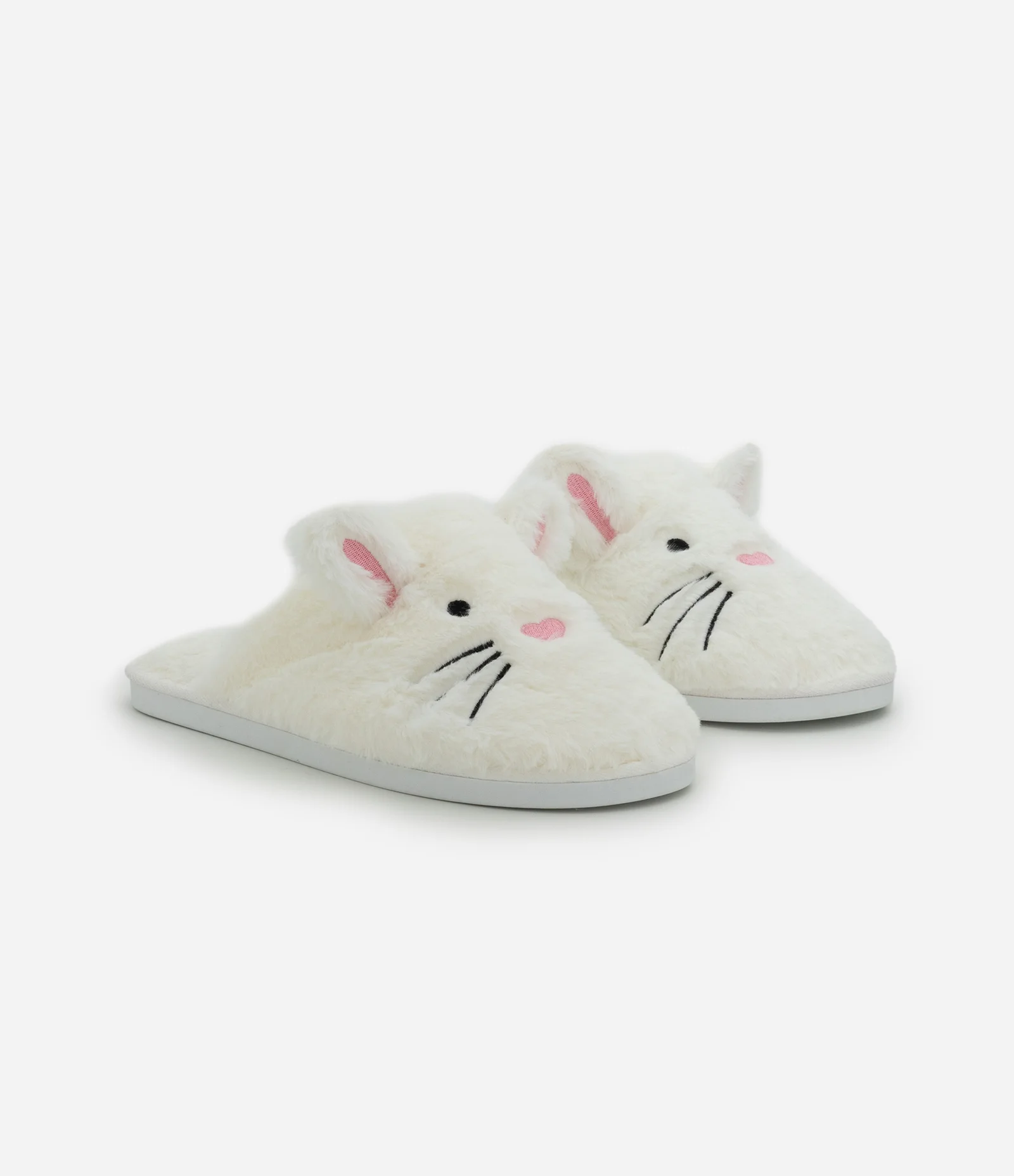 Pantufa Chinelo com Bordado e Orelhinhas de Coelho Off White 1
