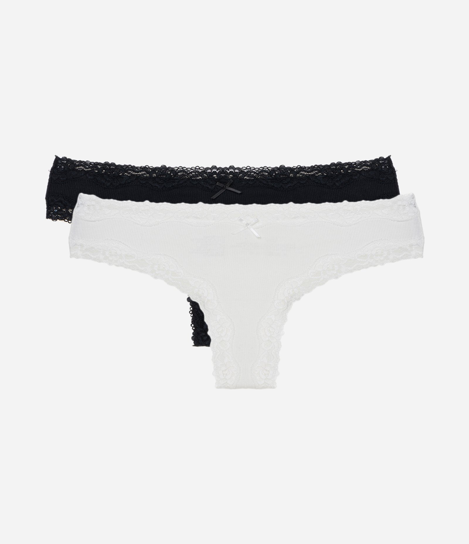 Kit 02 Calcinhas Biquini em Algodão com Renda Aplicada Branco/Preto 1