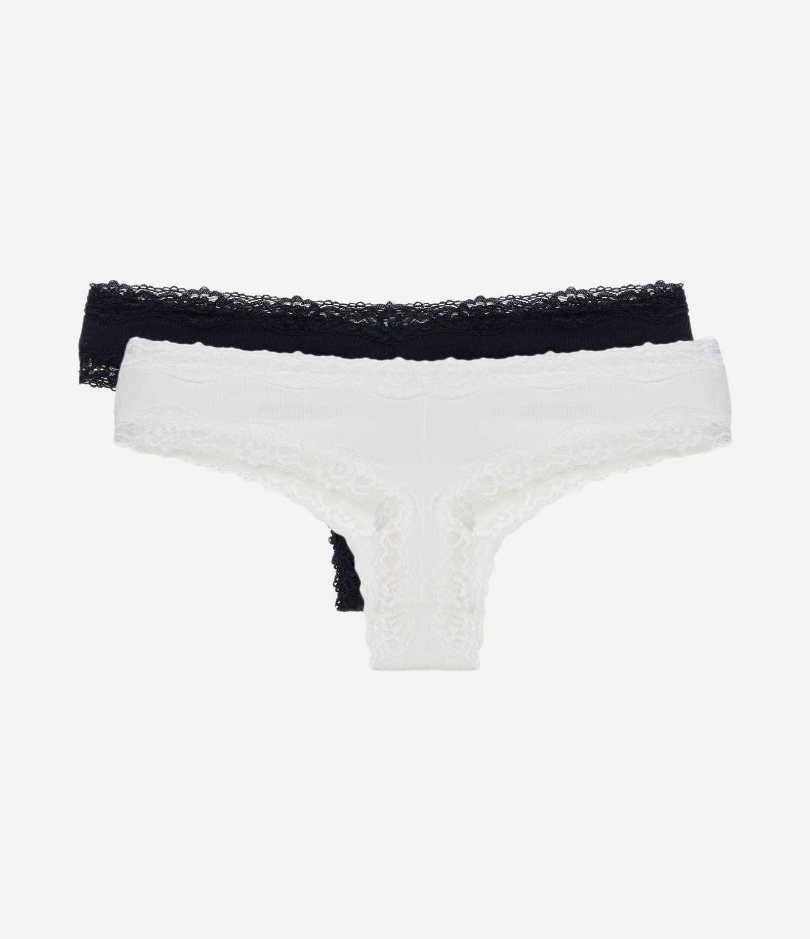 Kit 02 Calcinhas Biquini em Algodão com Renda Aplicada Branco/Preto 2