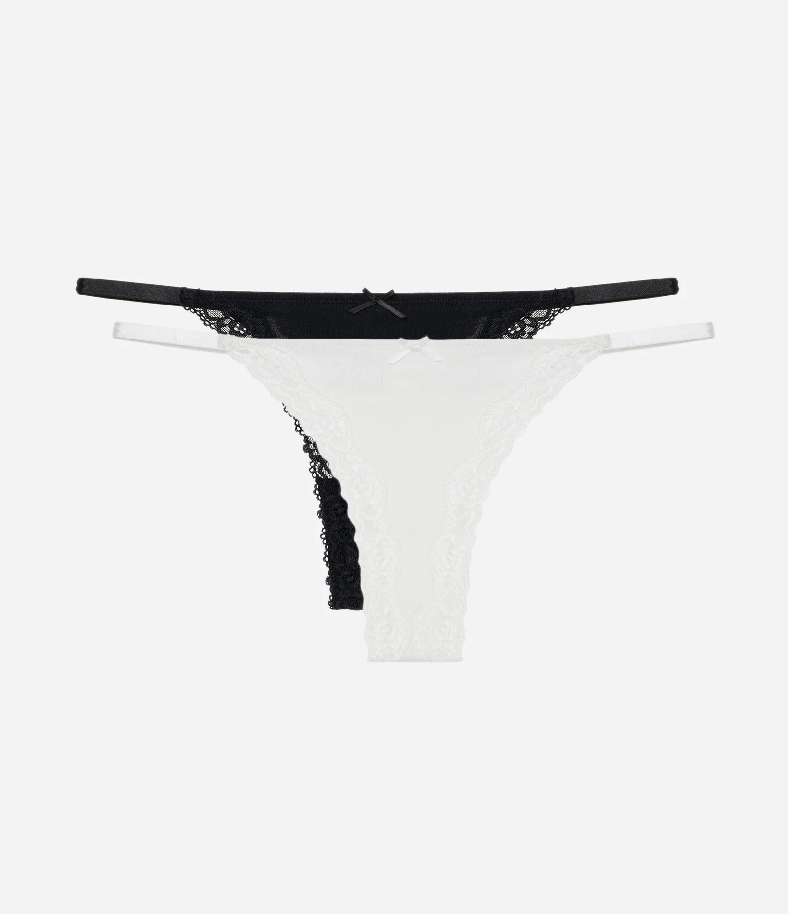Kit 02 Calcinhas String Fio em Algodão com Renda Branco/Preto 1