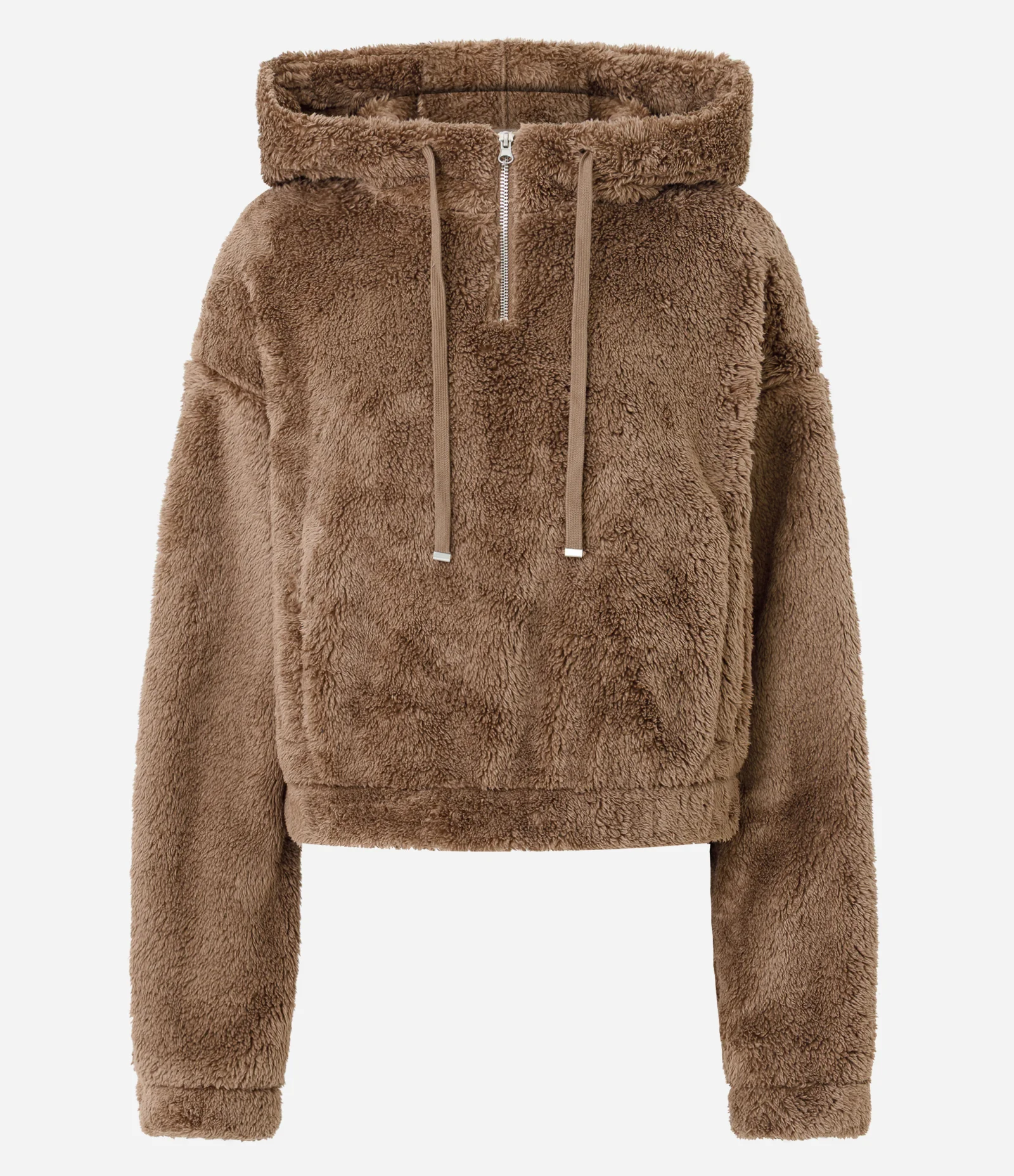 Blusão Sherpa com Capuz e Zíper Marrom 1