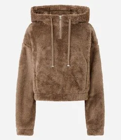 Blusão Sherpa com Capuz e Zíper