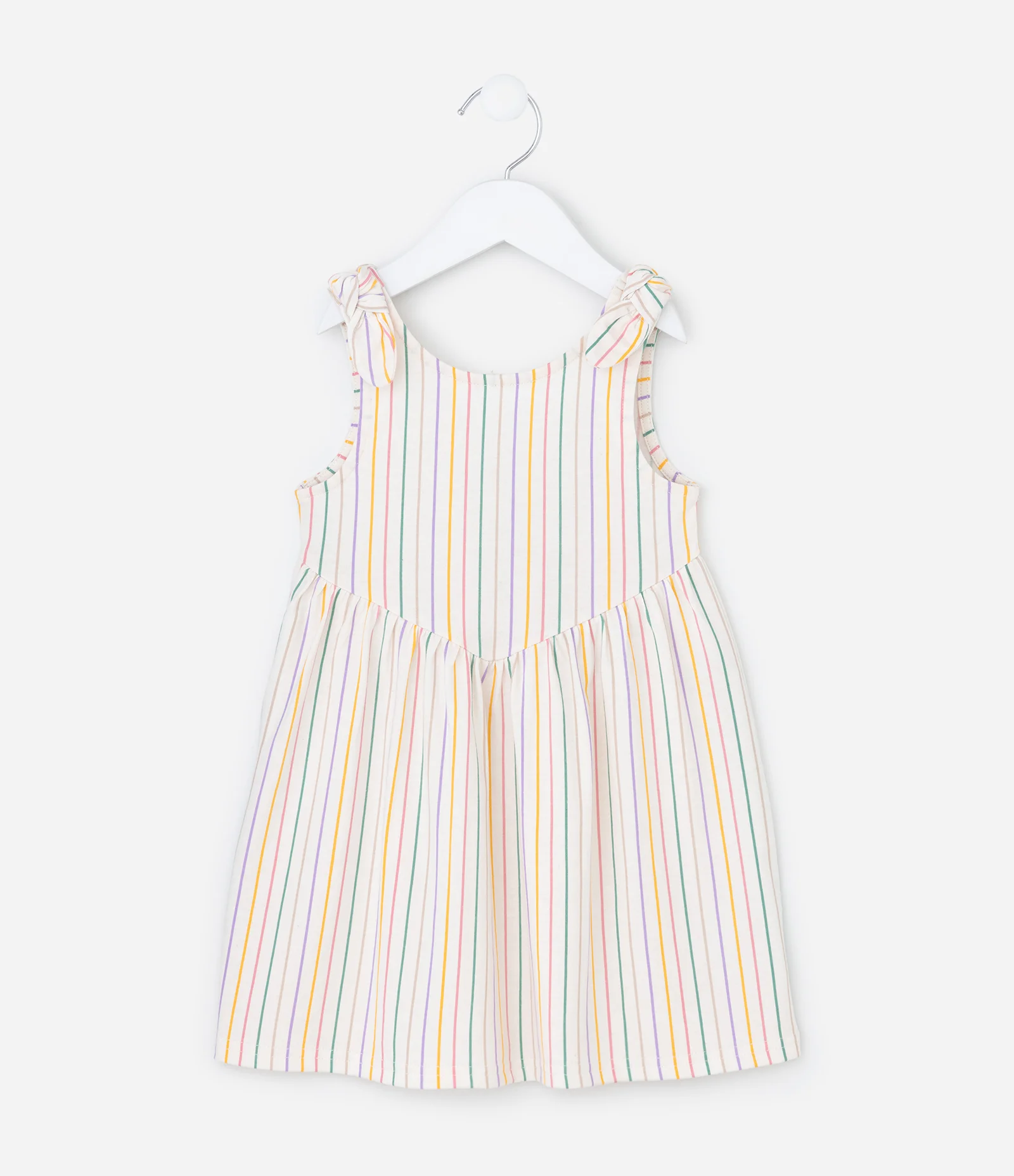 Vestido Infantil Listrado com Laços nas Alças 1 a 6 Anos Bege 1