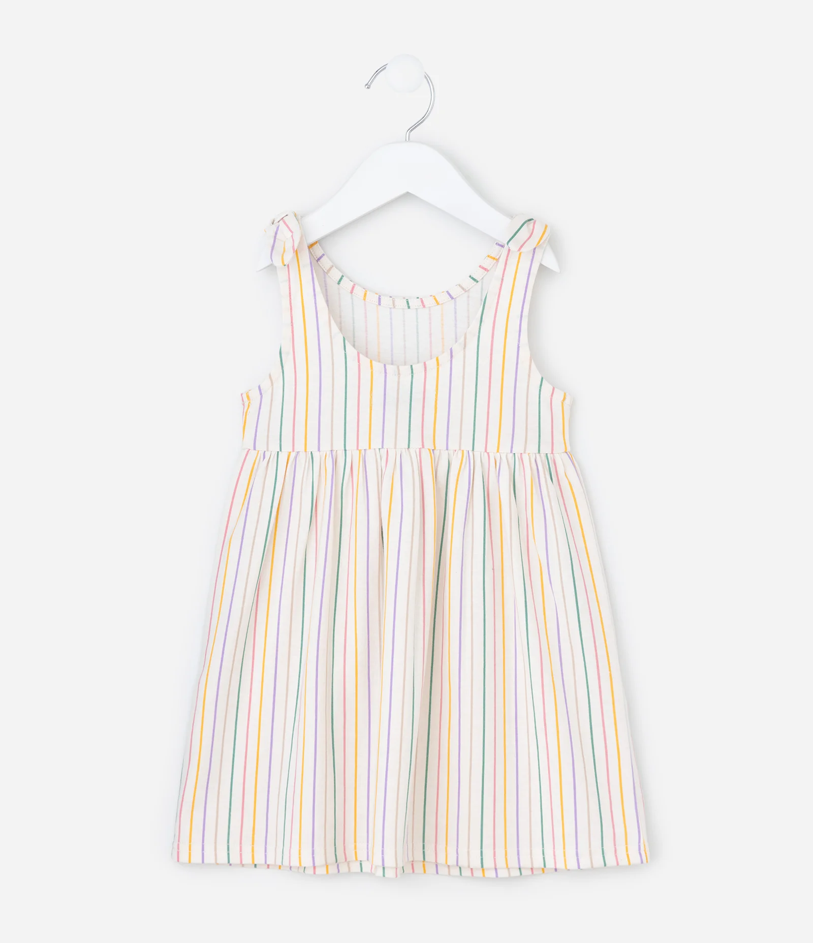 Vestido Infantil Listrado com Laços nas Alças 1 a 6 Anos Bege 2