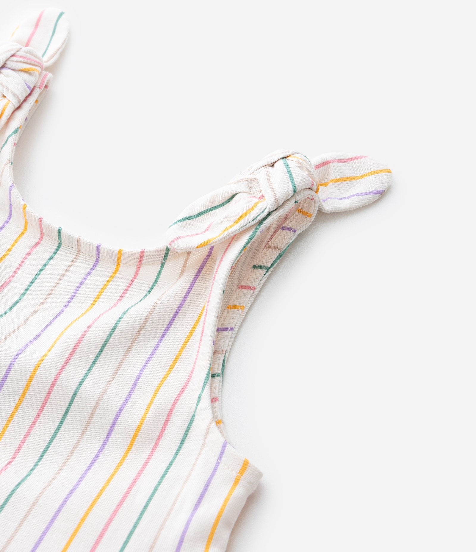 Vestido Infantil Listrado com Laços nas Alças 1 a 6 Anos Bege 5
